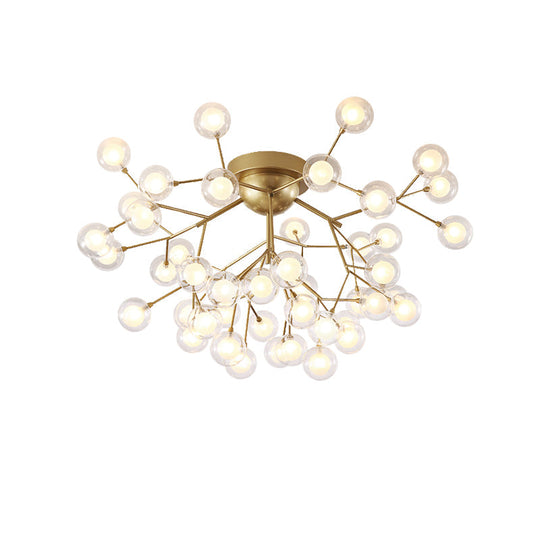 Romantic Gold Plant Semi Ceiling Mount Light for Hotels - Multi-Head Metal Glass Lamp