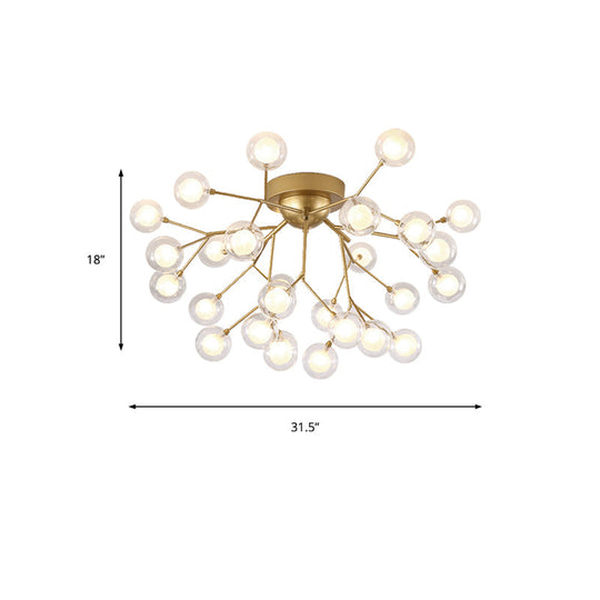 Romantic Gold Plant Semi Ceiling Mount Light for Hotels - Multi-Head Metal Glass Lamp