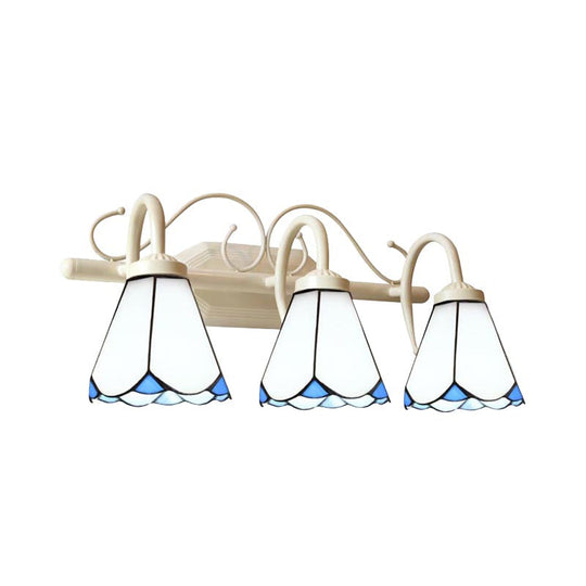 Traditional White Glass Bathroom Wall Sconce Lamp With Curved Arm - 3 Lights