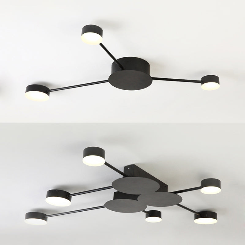 Modern Black Semi Flush Ceiling Light for Child's Bedroom with Drum Shade