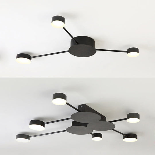 Modern Black Semi Flush Ceiling Light For Childs Bedroom With Drum Shade