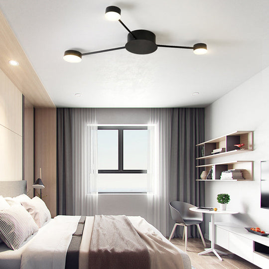 Modern Black Semi Flush Ceiling Light for Child's Bedroom with Drum Shade