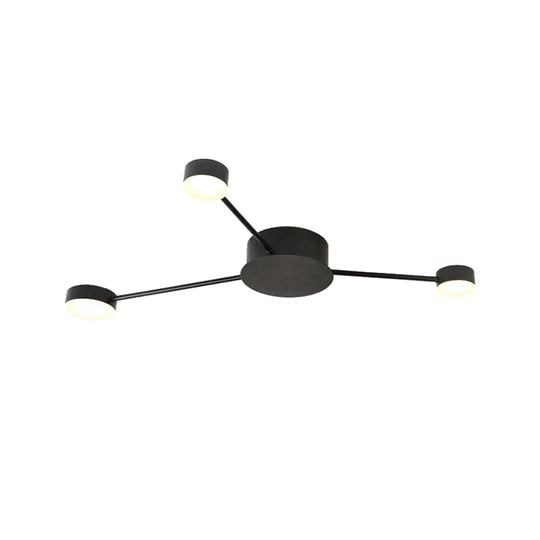 Modern Black Semi Flush Ceiling Light for Child's Bedroom with Drum Shade