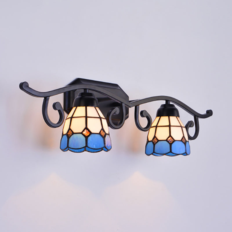 Vintage Stained Glass Wall Sconce Lighting - Dual Head Mount In Black