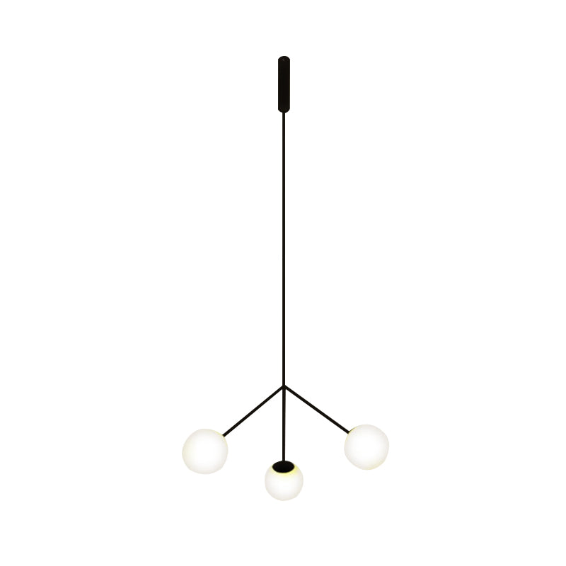 Sleek 3-Head Black Globe Chandelier With Glass Shades - Stylish Hanging Lamp For Dining Room