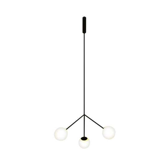 Sleek 3-Head Black Globe Chandelier With Glass Shades - Stylish Hanging Lamp For Dining Room