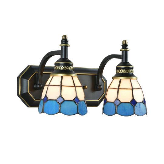 Mediterranean Stained Glass Wall Sconce With 2 Lights - Black Bedroom Lighting