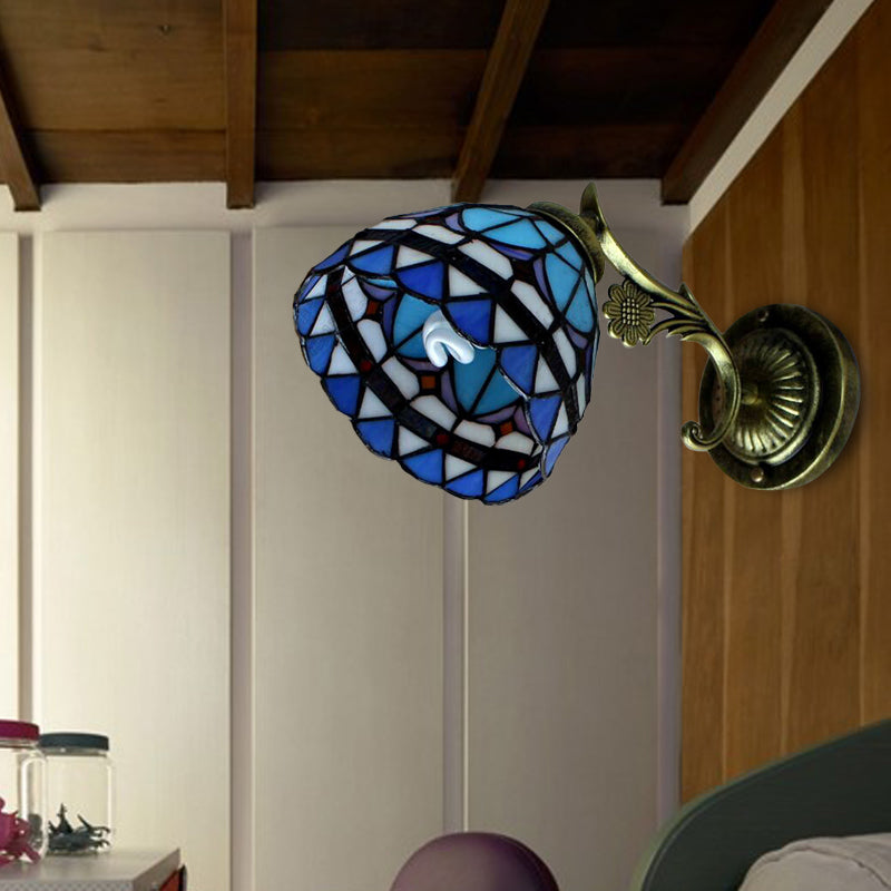 Blue Stained Glass Wall Mount Light - Baroque Style 1 Bowl Ideal For Corridor Lighting