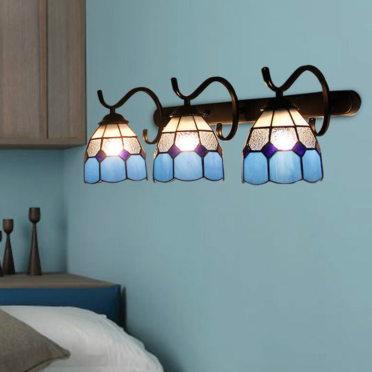 Rustic Loft Stained Glass Dome Sconce - 3-Light Wall Mount In Various Colors For Bathroom