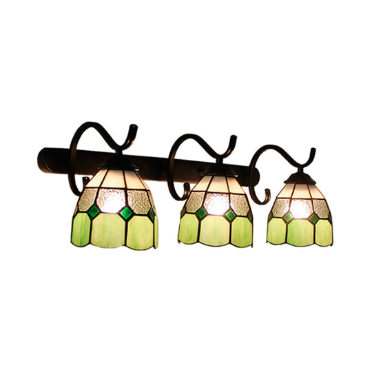 Rustic Loft Stained Glass Dome Sconce - 3-Light Wall Mount In Various Colors For Bathroom