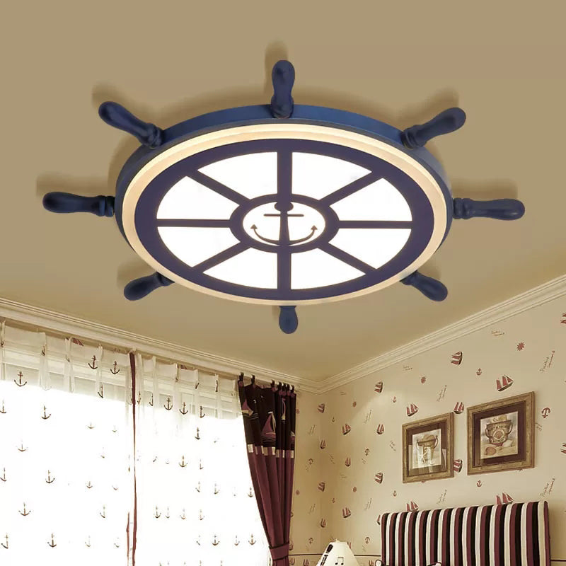 Blue Acrylic Flush Mount Nautical Style Ceiling Lamp - Slim Rudder Design For Kids Bedrooms