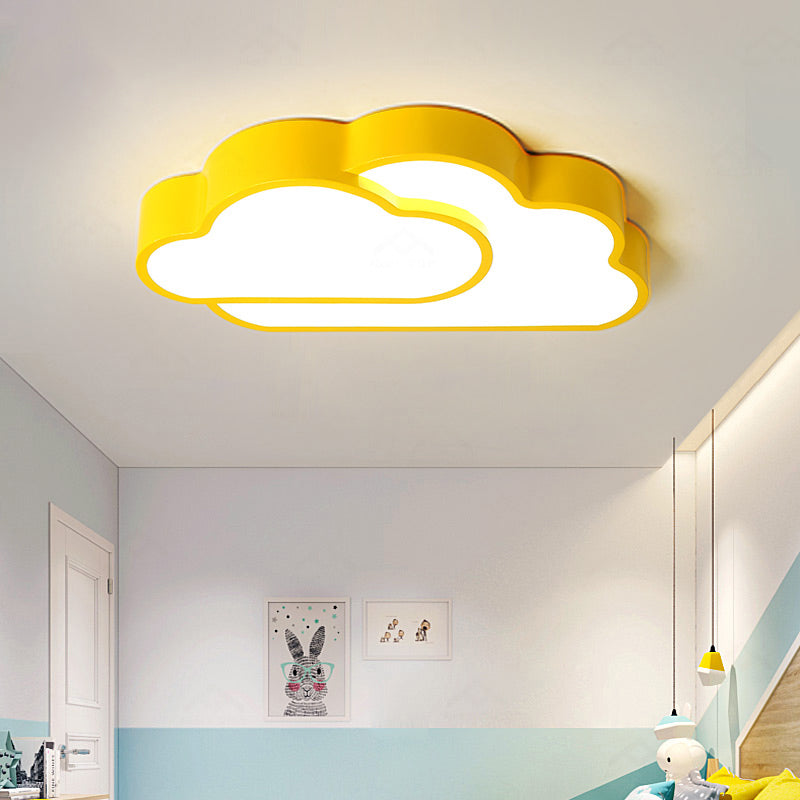 Macaron Cloud Kindergarten Ceiling Light - Acrylic Candy-Colored Flush Yellow / White