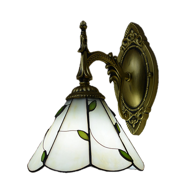 White Stained Glass Leaf Wall Mount Light - Elegant Bedroom Lighting