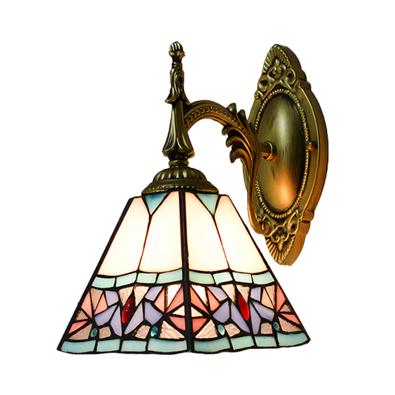 Stained Glass Tiffany Art Deco Wall Mount Light In Pink - Ideal For Bedroom