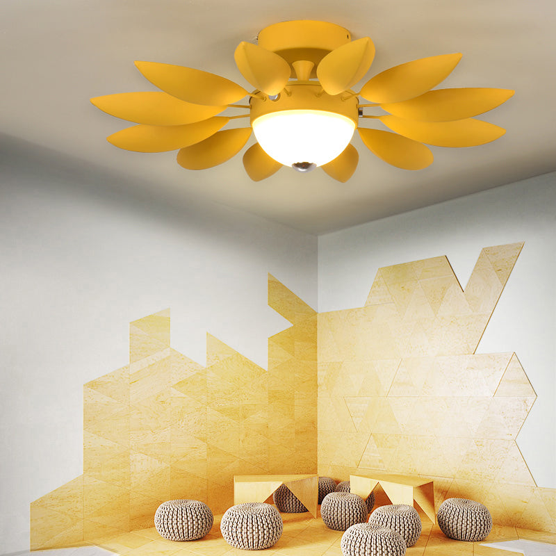 Candy Colored Metal Leaf Ceiling Light for Kindergarten - Single Head Fixture