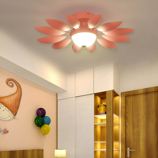 Candy Colored Metal Leaf Ceiling Light for Kindergarten - Single Head Fixture