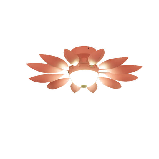 Candy Colored Metal Leaf Ceiling Light for Kindergarten - Single Head Fixture