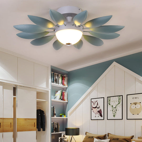 Candy Colored Metal Leaf Ceiling Light for Kindergarten - Single Head Fixture