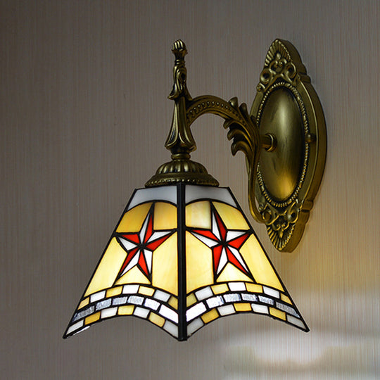 Handmade Stained Glass Star Sconce Lamp - 1 Light Mission Wall Lighting For Corridor Beige