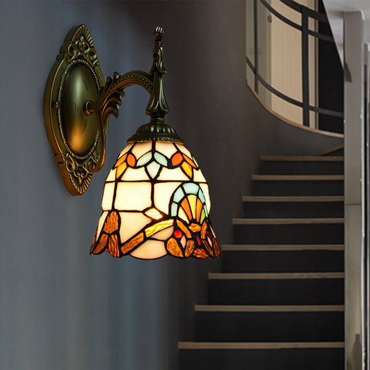 Baroque-Style Stained Glass Bell Sconce Wall Light: Bedside Lighting Fixture