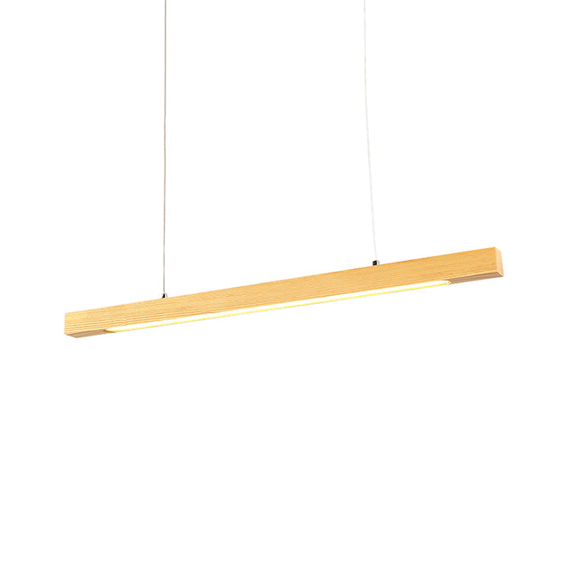 Japanese-Style Wood Linear Led Pendant Ceiling Lamp In Warm/White Light For Dining Room