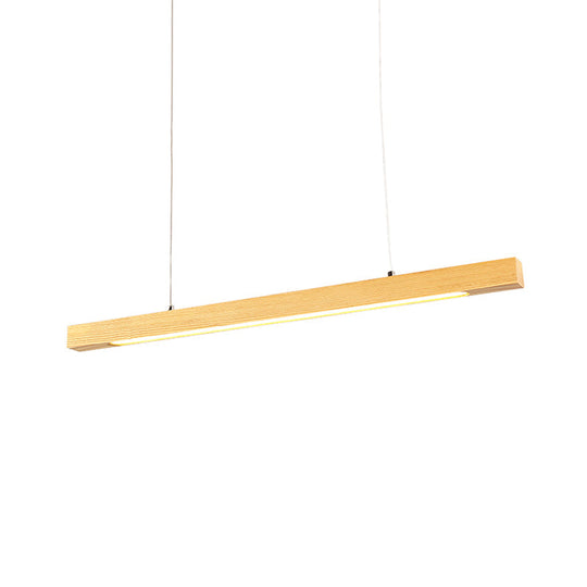 Japanese-Style Wood Linear Led Pendant Ceiling Lamp In Warm/White Light For Dining Room