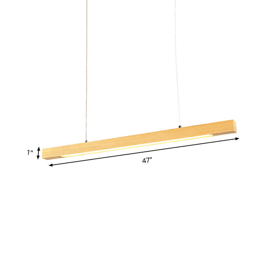 Japanese-Style Wood Linear Led Pendant Ceiling Lamp In Warm/White Light For Dining Room