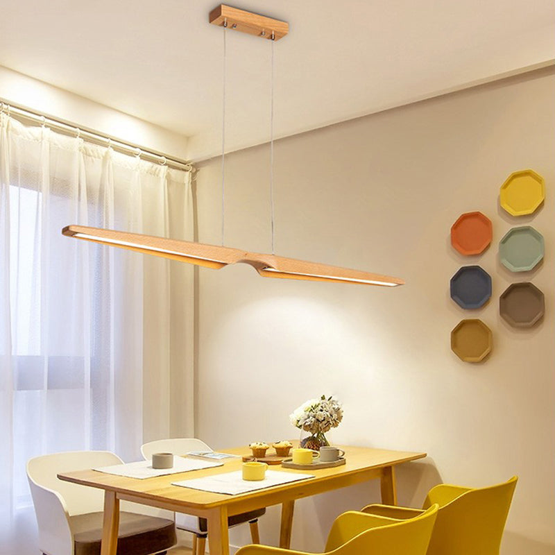 Minimalist Linear Wooden Pendant Led Light Fixture For Office Ceiling