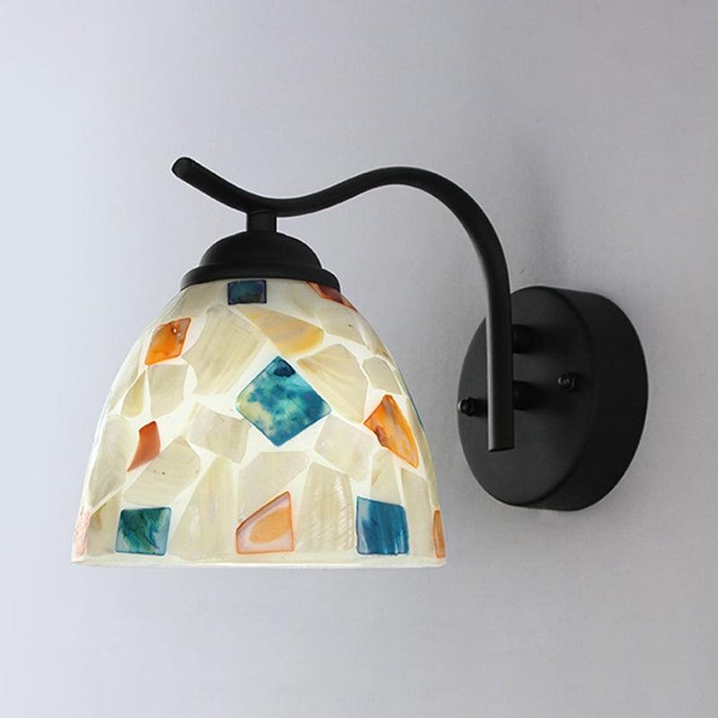 Tiffany Multicolor Stained Shell Wall Light - White Bowl Sconce 1 Head Fixture