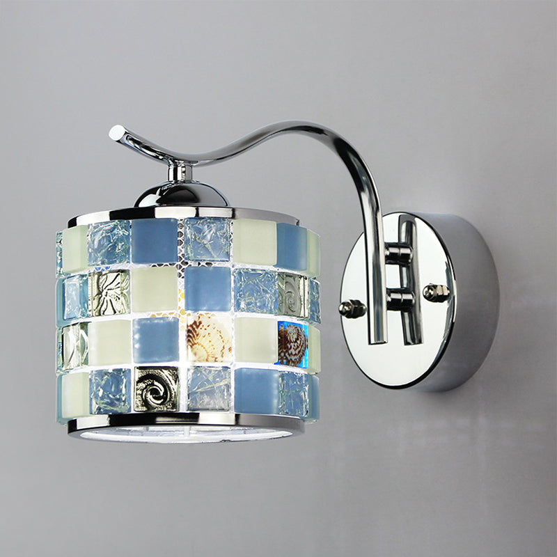 Tiffany Mosaic Glass Cylinder Wall Light In Blue For Hallway