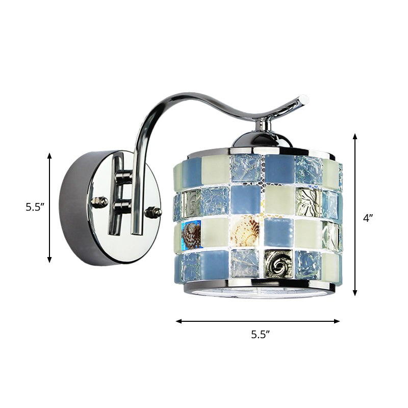 Tiffany Mosaic Glass Cylinder Wall Light In Blue For Hallway