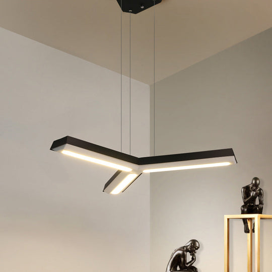 Modern Y-Shape Black Metal Pendant Lamp with LED Ceiling Light for Office