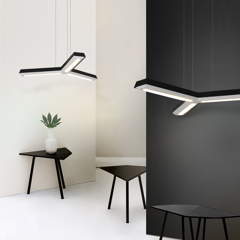 Modern Y-Shape Black Metal Pendant Lamp with LED Ceiling Light for Office