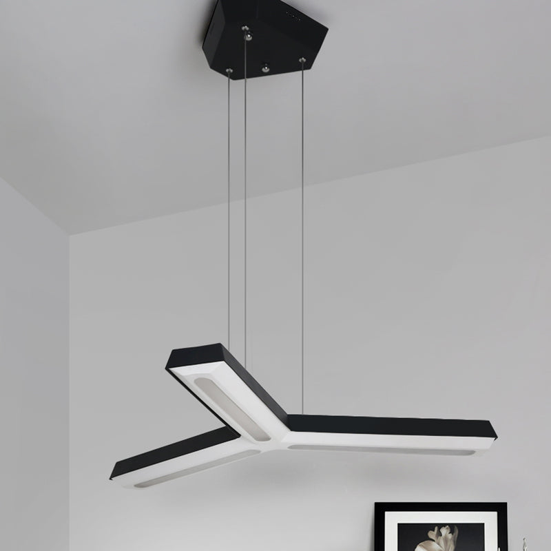 Modern Y-Shape Black Metal Pendant Lamp with LED Ceiling Light for Office