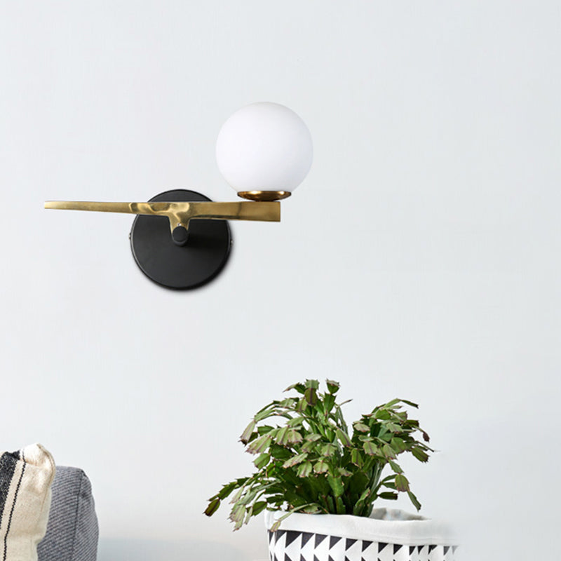 Modern Metal Swallows Wall Sconce With White Glass Ball Shade - Indoor Black Finish Lighting