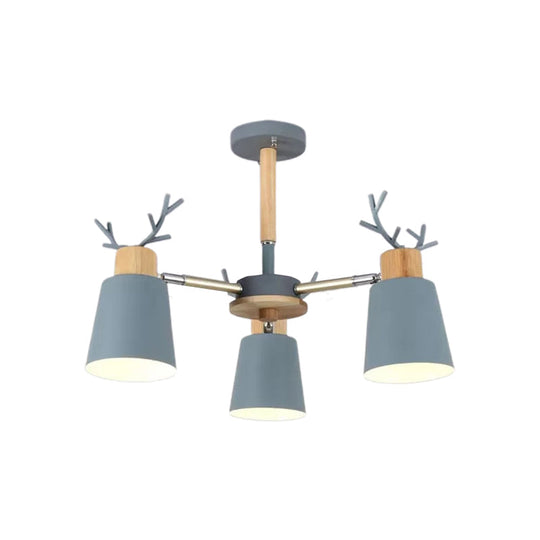 Nordic Green Metal & Wood Semi-Ceiling Mount Light For Living Room