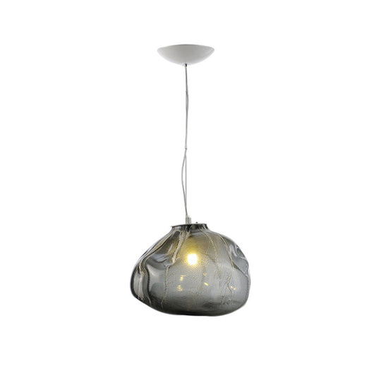 Cloud Shaped Hand-Blown Glass Pendant Light - Clear/Smoke Gray 8/12 Contemporary Design 1 Bulb