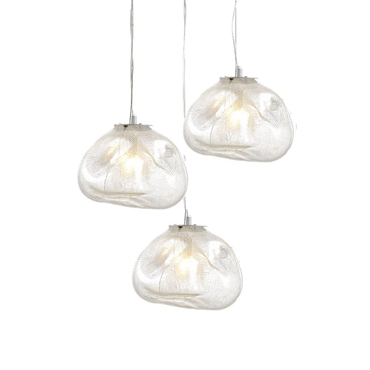 Cloud Shaped Hand-Blown Glass Pendant Light - Clear/Smoke Gray 8/12 Contemporary Design 1 Bulb