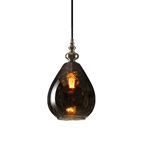 Contemporary Amber/Clear Dimple Glass Water Drop Pendant Lamp - 6/8 Wide 1 Head Bedside Hanging