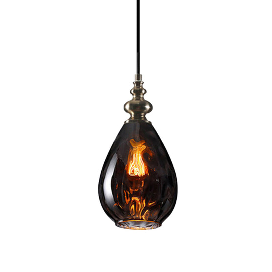 Contemporary Amber/Clear Dimple Glass Water Drop Pendant Lamp - 6/8 Wide 1 Head Bedside Hanging