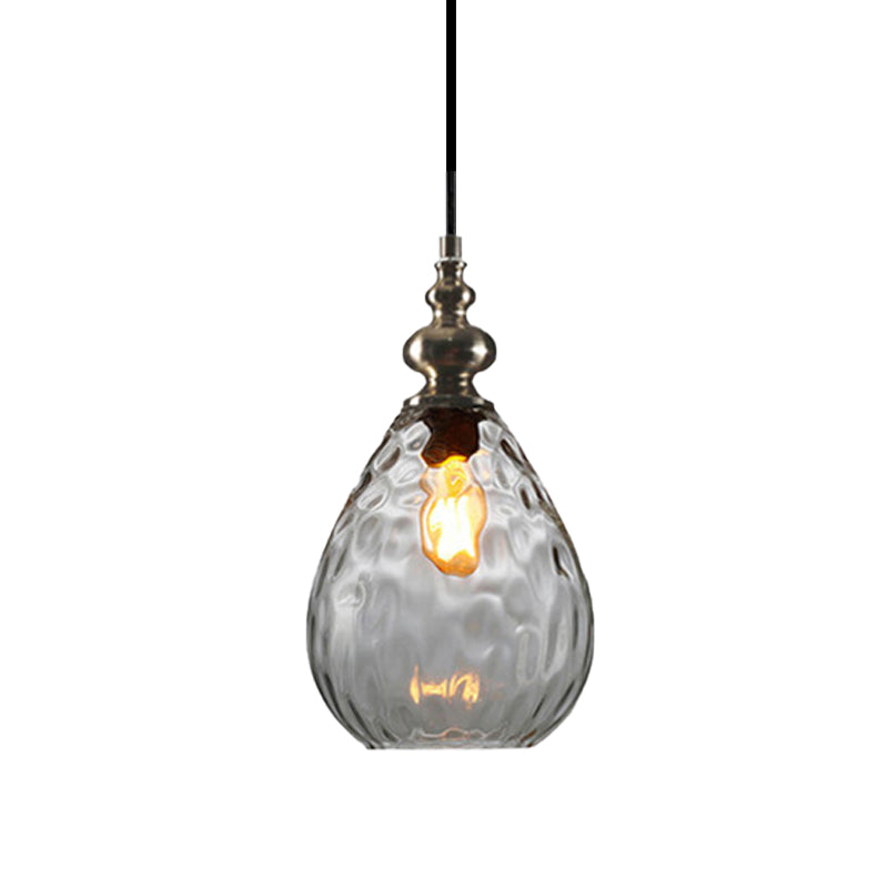 Contemporary Amber/Clear Dimple Glass Water Drop Pendant Lamp - 6/8 Wide 1 Head Bedside Hanging