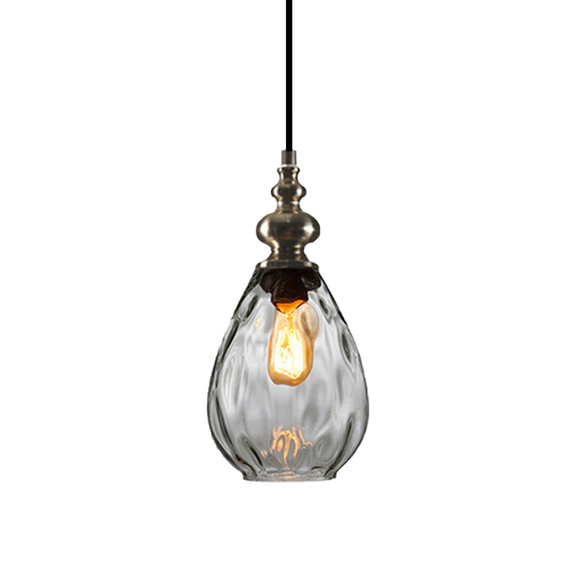 Contemporary Amber/Clear Dimple Glass Water Drop Pendant Lamp - 6/8 Wide 1 Head Bedside Hanging