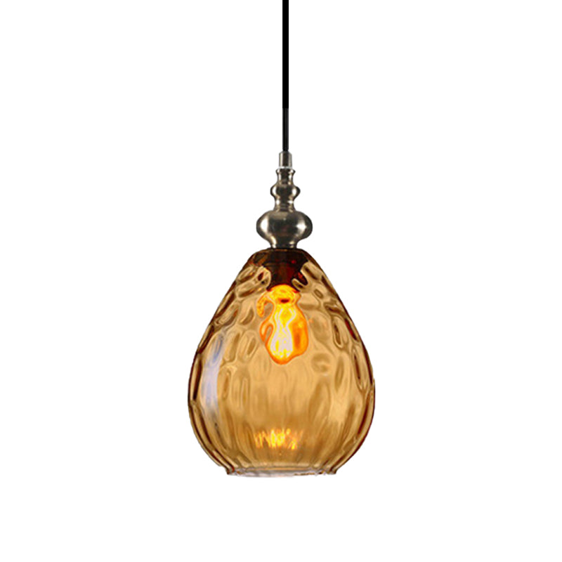 Contemporary Amber/Clear Dimple Glass Water Drop Pendant Lamp - 6/8 Wide 1 Head Bedside Hanging