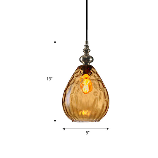 Contemporary Amber/Clear Dimple Glass Water Drop Pendant Lamp - 6/8 Wide 1 Head Bedside Hanging