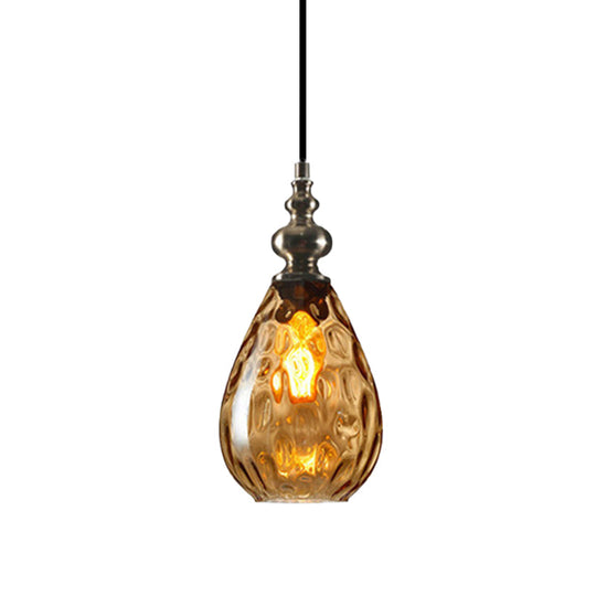 Contemporary Amber/Clear Dimple Glass Water Drop Pendant Lamp - 6/8 Wide 1 Head Bedside Hanging