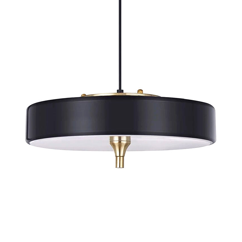 Modernist Led Hanging Lamp With Metallic Shade - Black/White Round Pendant Lighting For Dining Room