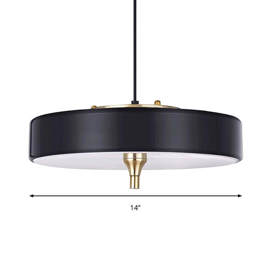 Modernist Led Hanging Lamp With Metallic Shade - Black/White Round Pendant Lighting For Dining Room