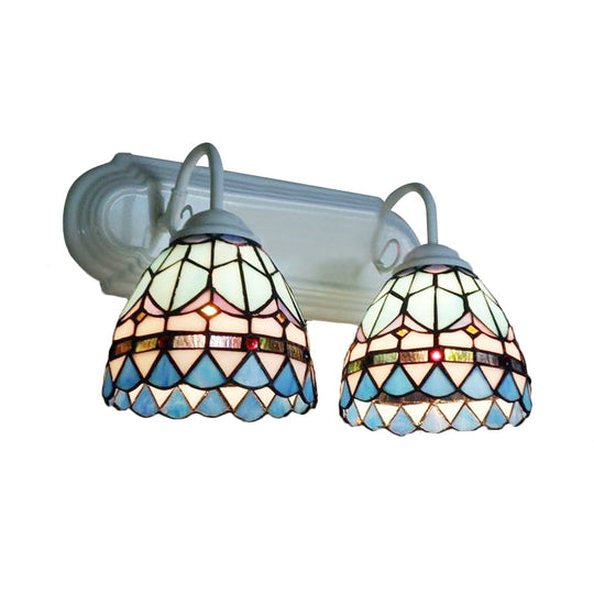 Baroque Style Stained Glass Bowl Sconce With 2-Headed Wall Lighting - Elegant White Finish For