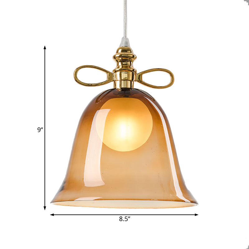 Simplicity Brown Pendant Light With Bell Glass Shade Single Ceiling Hanging Lamp