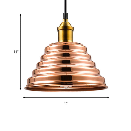 Modern Metal Ribbed Cone Shade Ceiling Pendant Light